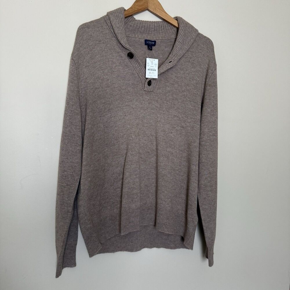 J Crew Shawl Collar Lambswool Blend Sweater Tan AA032 Mens Sz L Large